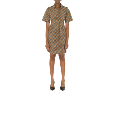 Check Cotton Shirt Dress - Sand Ip Check