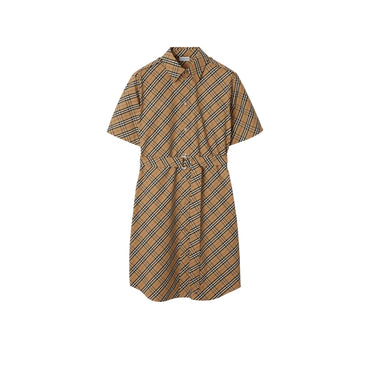 Check Cotton Shirt Dress - Sand Ip Check