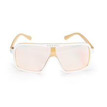 Retro Winter Sunglasses - White/Gold + Brown Red