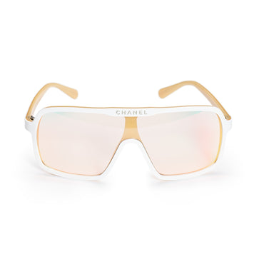 Retro Winter Sunglasses - White/Gold + Brown Red