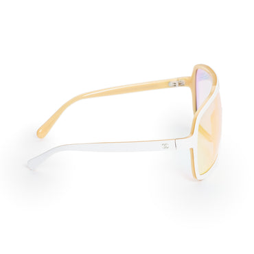 Retro Winter Sunglasses - White/Gold + Brown Red