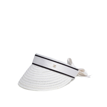 Straw Fan/Satin Visor - Ecru/White
