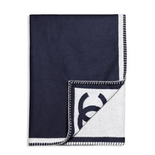 Wool/Cashmere Travelling Rug - Navy Blue/White