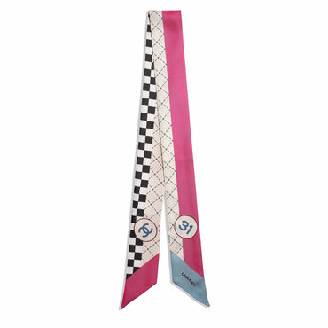 Silk Twill Slim Bandeau - Ecru/Fuchsia/Light Blue