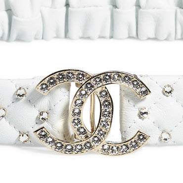 Calfskin/Mshlg/Strass Leather Woman Belt - White