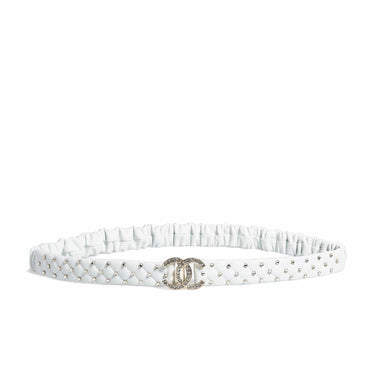Calfskin/Mshlg/Strass Leather Woman Belt - White