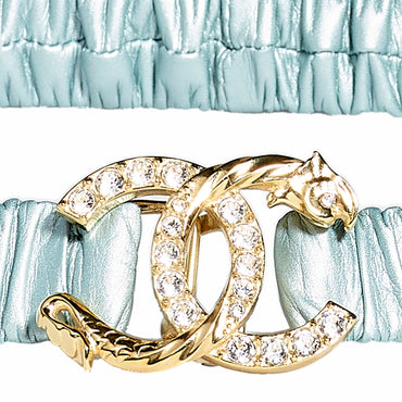 Calfskin/My/Strass Leather Woman Belt - Light Blue