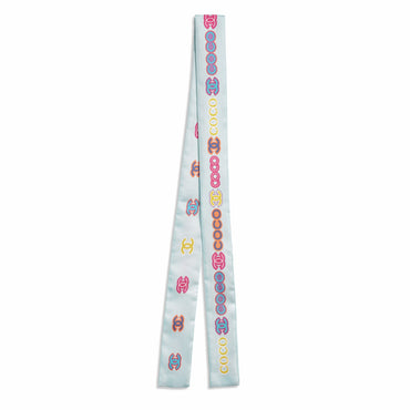 Silk Twill Slim Bandeau - Light Blue/Multi