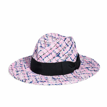 Fantasy Tweed/Grosgrain Hat - Pi/Gry/Wh/Blu/Bck