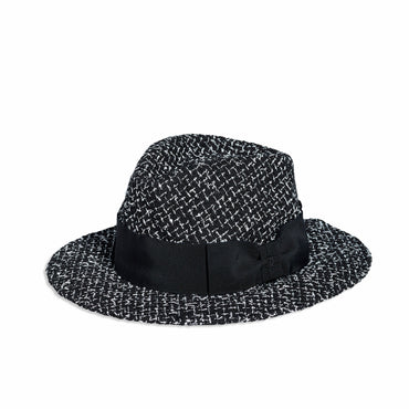 Fantasy Tweed/Grosgrain Hat - Black/White