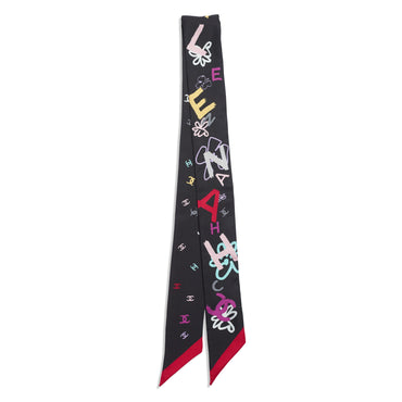 Silk Twill Slim Bandeau - Black/Red