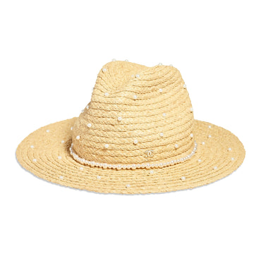 Sewn Straw/Pearls Hat - Beige