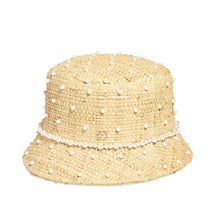 Straw/Pearls Cloche Hat - Beige