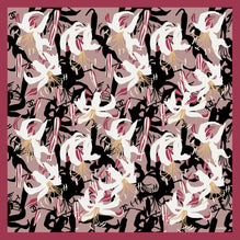 Silk Twill Square Scarf - Beige/Bck/Dk Red