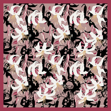 Silk Twill Square Scarf - Beige/Bck/Dk Red