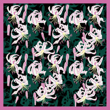 Silk Twill Square Scarf - Black/Green/Pink