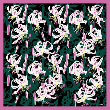 Silk Twill Square Scarf - Black/Green/Pink
