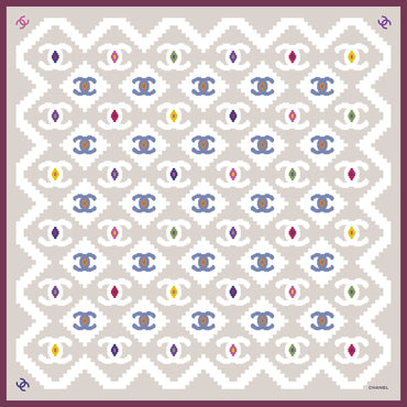 Silk Twill Square Scarf - L Bei/Ecru/L Blue