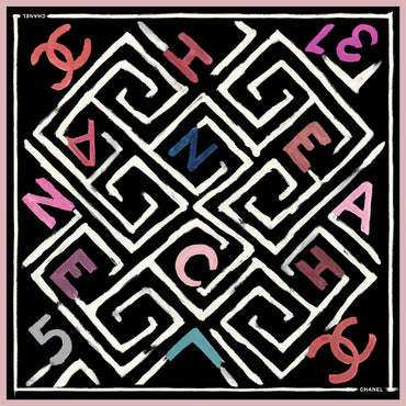 Silk Twill Square Scarf - Black/White/Multi