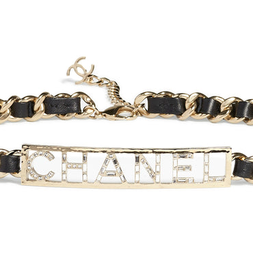 Lambskin/Mshlg/Strass Chain Belt - Black