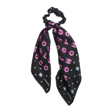 Silk Twill Scrunchie - Black/Purple/Ecru