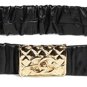 Lambskin/Mshlg Leather Woman Belt - Black