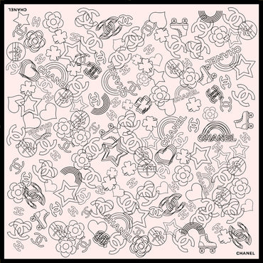 Twill Soie Square Scarf - Light Pink/Black