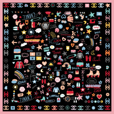 Silk Twill Bandana - Black/Pin/Multico
