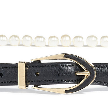 Calfskin/Glass/My Leather Woman Belt - Bck/Pearly White