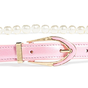 Lambskin/Glass/My Leather Woman Belt - L Pink/Pearly Whi