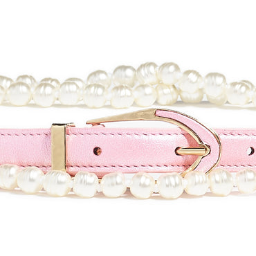 Lambskin/Glass/My Leather Woman Belt - L Pink/Pearly Whi