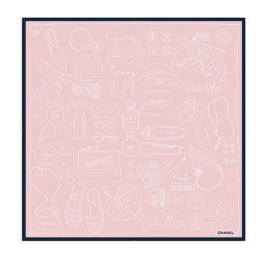 Silk Twill Square Scarf - Light Pink/Navy Blue