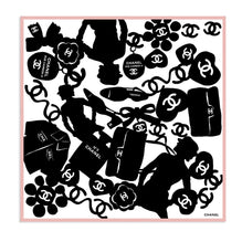 Silk Twill Square Scarf - Ecru/Black/Light Pink
