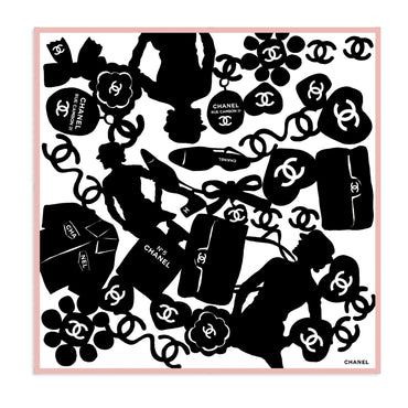 Silk Twill Square Scarf - Ecru/Black/Light Pink