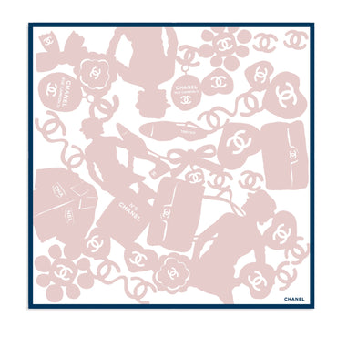 Silk Twill Square Scarf - Ecr/Lht Pink/Dark Blue