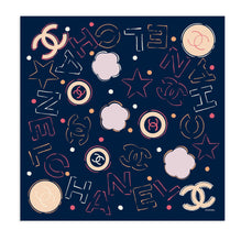 Silk Satin Jacquard Square Scarf - Navy/Multicolor