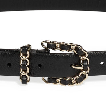 Calfskin/Mshlg/Lambskin Leather Woman Belt - Black