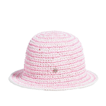 Straw Cloche Hat - Pink/White