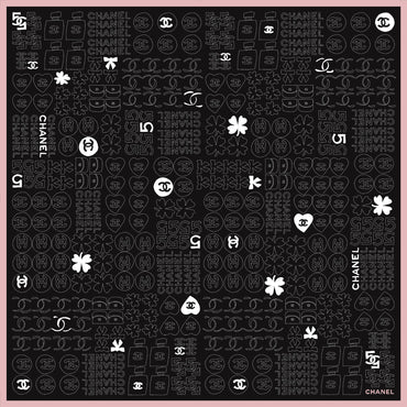 Silk Twill Square Scarf - Black/Pink
