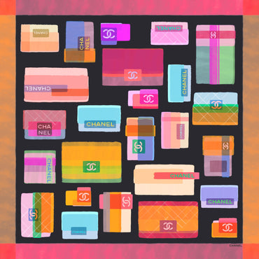Silk Twill Square Scarf - Drk Nav Blu/Ora/Blu
