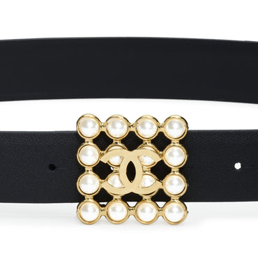 Calfskin/Metal/Glass Leather Woman Belt - Bck/Goldn/Prly Wh