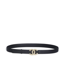 Calfskin/Metal/Glass Leather Woman Belt - Bck/Goldn/Prly Wh
