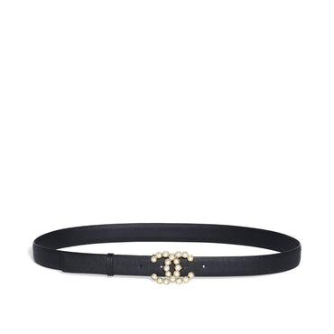Calfskin/Metal/Glass Leather Woman Belt - Bck/Goldn/Prly Wh