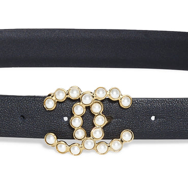 Calfskin/Metal/Glass Leather Woman Belt - Bck/Goldn/Prly Wh