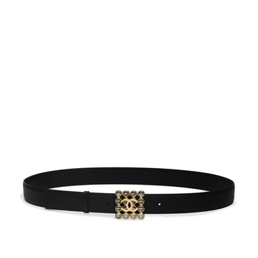 Cal/Metal/Glass Leather Woman Belt - Bck/Golden/Transp