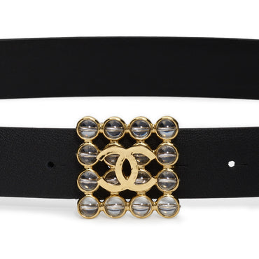 Cal/Metal/Glass Leather Woman Belt - Bck/Golden/Transp