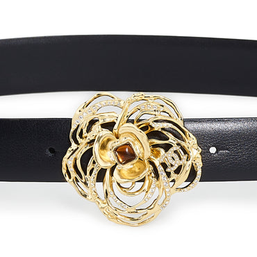 Calf/Metal/Glass/Strass Leather Woman Belt - Bck/Goldn/Brw/Cry
