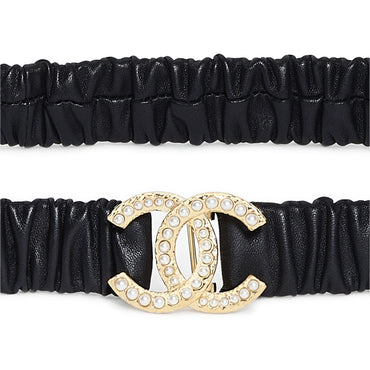 Lambskin/Metal/Glass Leather Woman Belt - Bck/Goldn/Ply Whi