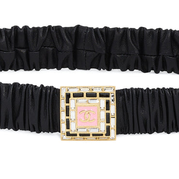 Lamb/Metal/Strass/Resin Leather Woman Belt - Bck/Goldn/Cry/Pin