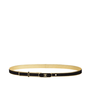 Goatskin/Lambskin/Metal Leather Woman Belt - Black/Golden